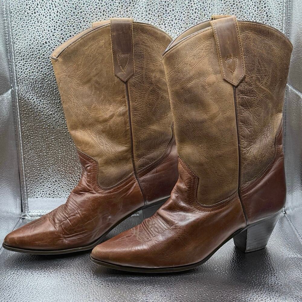 Oak Tree Farms Women’s 9 Brown Leather Western Cowboy Boots Distressed